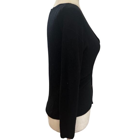 Aritzia Wilfred Black Ribbed Wool Blend Gold Button Front Cardigan Sweater XXS - Picture 4 of 8